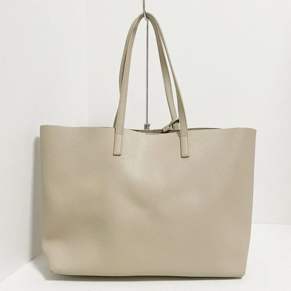 Auth Saint Laurent Paris Shopping Tote Beige Leather - Bag #60876S49 - Picture 3 of 9